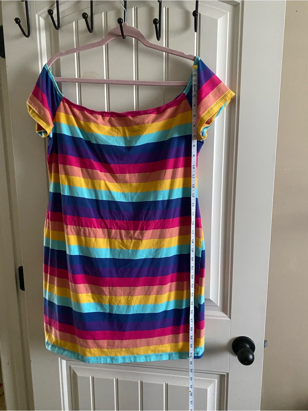 Bright Rainbow Stripe Off-Shoulder Dress